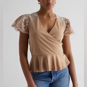 EXPRESS Embroidered Eyelet Flutter Sleeve Peplum Top size Small